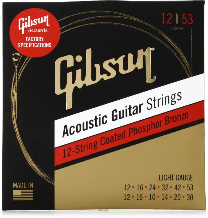 GIBSON LIGHT COATED PHOSPHOR BRONZE 12-STRNG ACOUSTIC GUITAR STRINGS - SAG-PB12L image 0