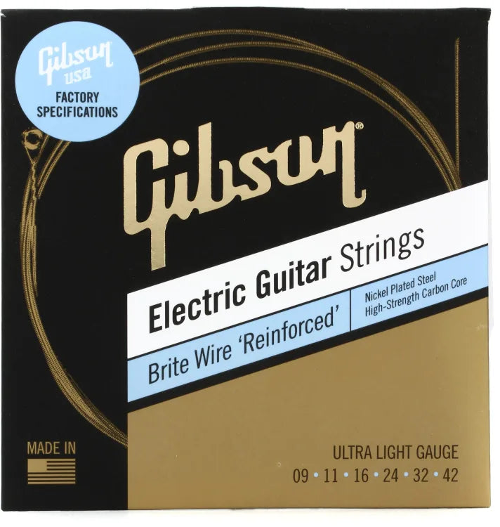 GIBSON BRITE WIRE 'REINFORCED' ULTRA LIGHT ELECTRIC GUITAR STRINGS - SEG-BWR9 image 0